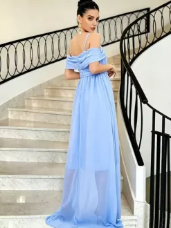 Robe de soirée maxi fluide en mousseline à bretelles spaghetti et épaules dénudées robe de demoiselle d'honneur