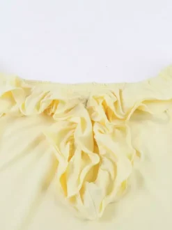 Robe de soirée maxi jaune à épaules dénudées volants sans manches coupe ajustée sexy et semi-formelle