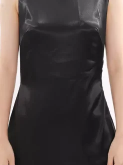 Robe de soirée maxi noire sans manches élégante taille haute semi-formelle robe d'été