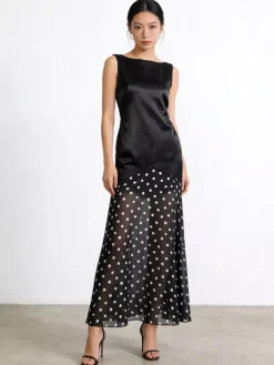 Robe de soirée maxi noire sans manches élégante taille haute semi-formelle robe d'été
