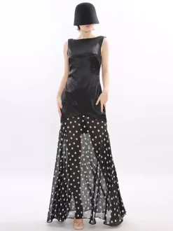 Robe de soirée maxi noire sans manches élégante taille haute semi-formelle robe d'été