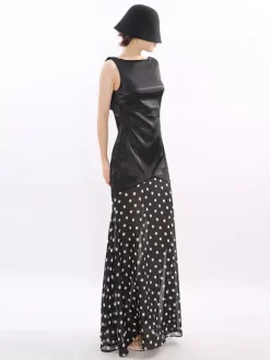 Robe de soirée maxi noire sans manches élégante taille haute semi-formelle robe d'été