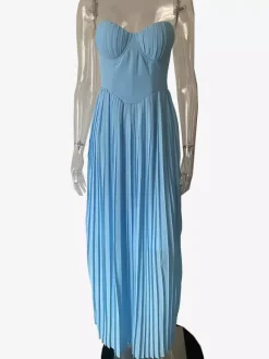 Robe de soirée maxi sans manches à corset plissé et bustier pour femme 2026
