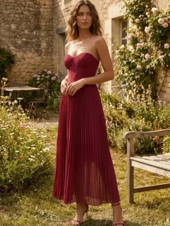 Robe de soirée maxi sans manches à corset plissé et bustier pour femme 2026