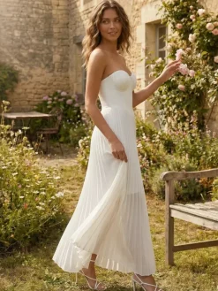 Robe de soirée maxi sans manches à corset plissé et bustier pour femme 2026