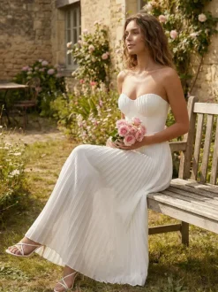 Robe de soirée maxi sans manches à corset plissé et bustier pour femme 2026
