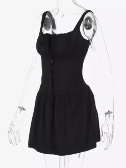 Robe de soirée mini blanche à bretelles col lacé sans manches plissée style décontracté semi-formel