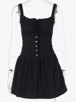 Robe de soirée mini blanche à bretelles col lacé sans manches plissée style décontracté semi-formel