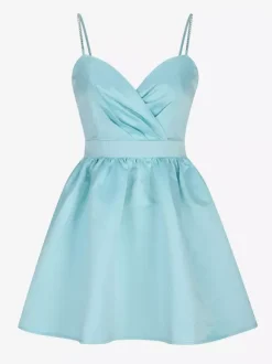 Robe de soirée mini bleu royal à bretelles fermeture éclair au col sans manches dos nu robe élégante et semi-formelle