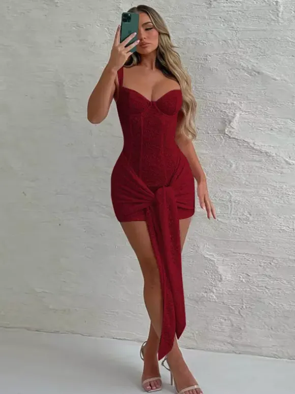 Robe de soirée mini noire à bretelles col en dentelle sans manches et dos nu style décontracté/semi-formel