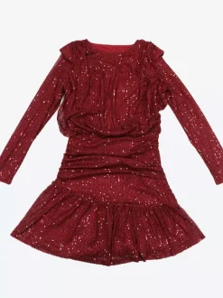 Robe de soirée mini à rayures et sequins à manches longues et fronces pour femme 2026