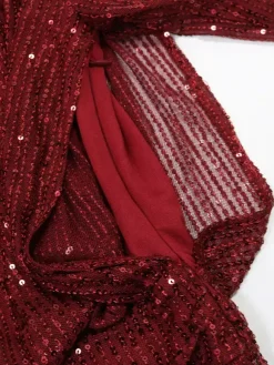 Robe de soirée mini à rayures et sequins à manches longues et fronces pour femme 2026