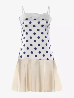 Robe de soirée mini sans manches à pois bretelles décolleté sexy robe bleue