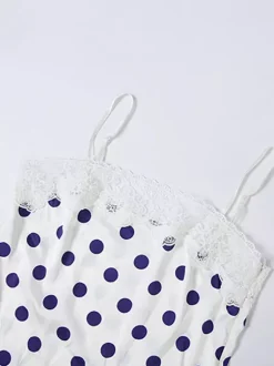 Robe de soirée mini sans manches à pois bretelles décolleté sexy robe bleue