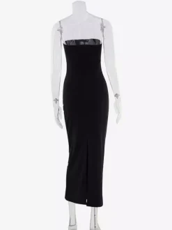 Robe de soirée moulante bustier ornée de strass robe midi fendue dans le dos