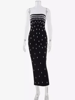Robe de soirée moulante bustier ornée de strass robe midi fendue dans le dos