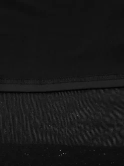 Robe de soirée noire à paillettes en résille avec ras-de-cou et fente robe longue transparente pour boîte de nuit