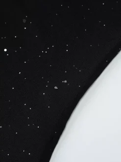 Robe de soirée noire à paillettes en résille avec ras-de-cou et fente robe longue transparente pour boîte de nuit