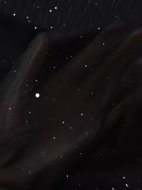 Robe de soirée noire à paillettes en résille avec ras-de-cou et fente robe longue transparente pour boîte de nuit
