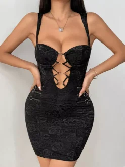 Robe de soirée noire à pois sans manches bretelles décolleté sans bonnets robe d'été