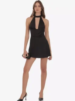 Robe de soirée noire sans manches dos nu mini-robe d'été à bretelles