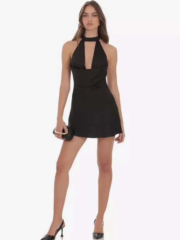 Robe de soirée noire sans manches dos nu mini-robe d'été à bretelles