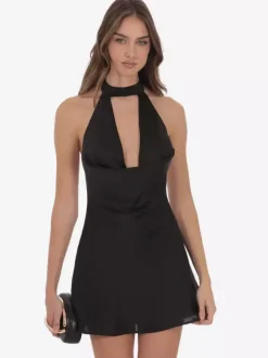 Robe de soirée noire sans manches dos nu mini-robe d'été à bretelles