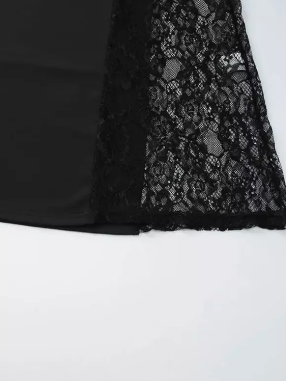Robe de soirée noire sirène maxi à empiècements latéraux en dentelle transparente robe de soirée élégante