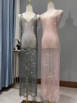 Robe de soirée pour femme blanche décolleté en V sans manches sexy