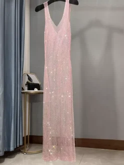 Robe de soirée pour femme blanche décolleté en V sans manches sexy