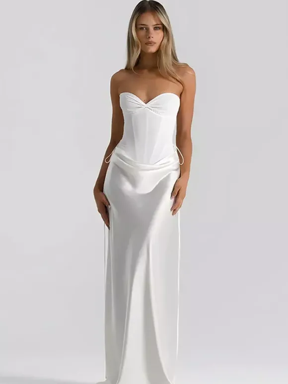 Robe de soirée pour femme bustier chic sans manches dos nu noire sexy