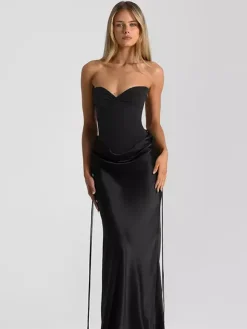 Robe de soirée pour femme bustier chic sans manches dos nu noire sexy