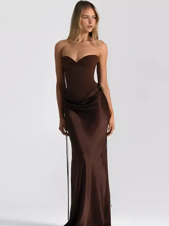 Robe de soirée pour femme bustier chic sans manches dos nu noire sexy