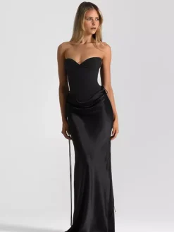 Robe de soirée pour femme bustier chic sans manches dos nu noire sexy