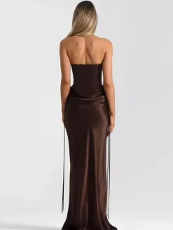 Robe de soirée pour femme bustier chic sans manches dos nu noire sexy