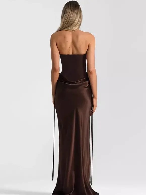 Robe de soirée pour femme bustier chic sans manches dos nu noire sexy