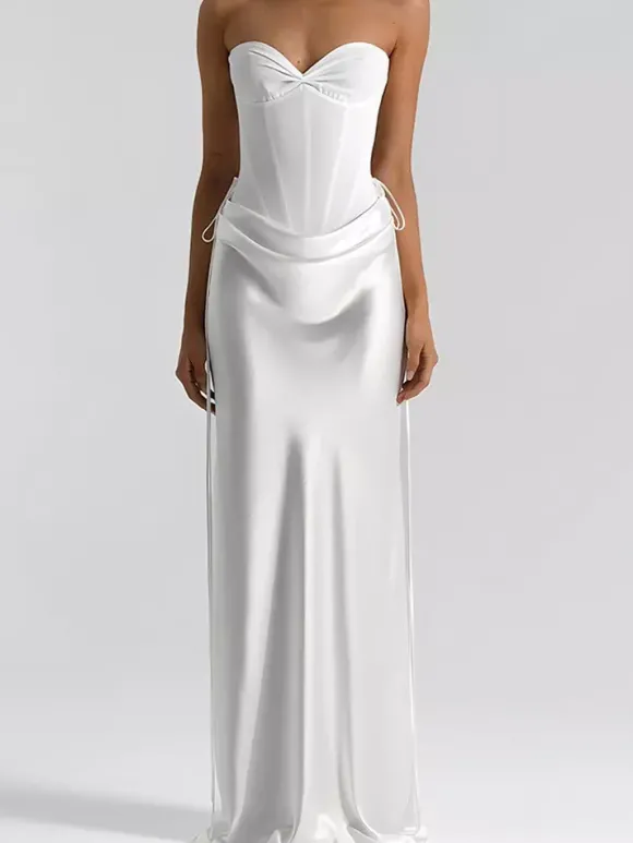 Robe de soirée pour femme bustier chic sans manches dos nu noire sexy
