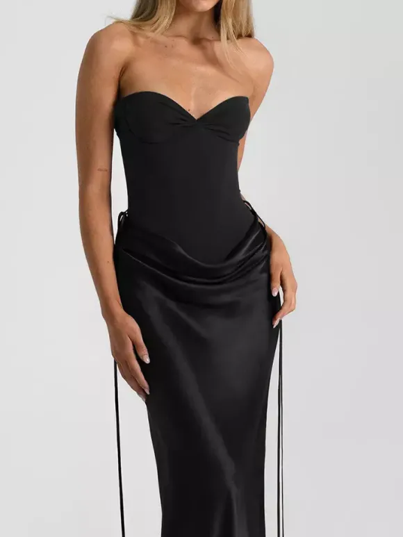 Robe de soirée pour femme bustier chic sans manches dos nu noire sexy