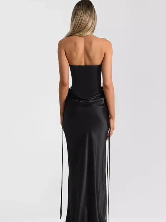 Robe de soirée pour femme bustier chic sans manches dos nu noire sexy