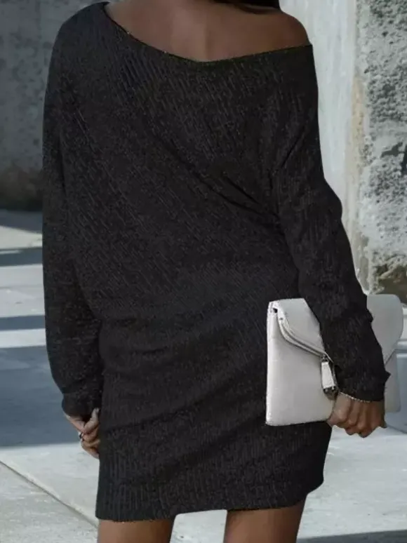 Robe de soirée pour femme col asymétrique sequins sexy manches longues blanche.