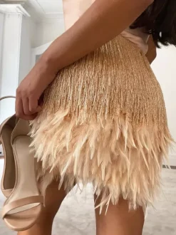 Robe de soirée pour femme col en U franges sexy sans manches rose sexy