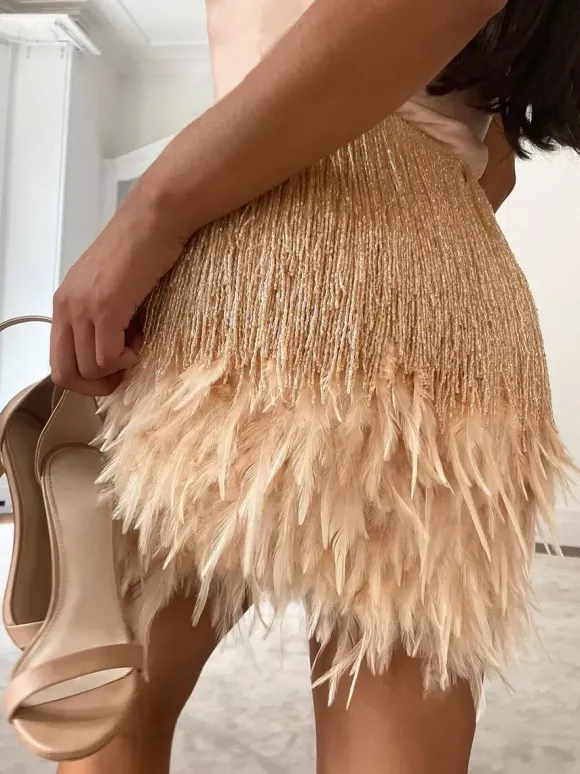 Robe de soirée pour femme col en U franges sexy sans manches rose sexy