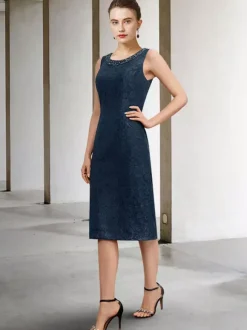 Robe de soirée pour la mère de la mariée col bijou sans manches A-ligne dentelle robes d'invité de mariage personnalisation gratuite