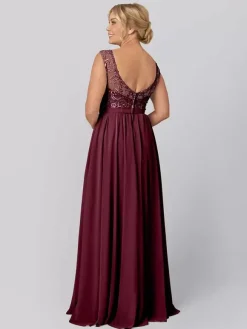 Robe de soirée pour la mère de la mariée décolleté illusion sans manches robe de bal découpée robes d'invitées pour mariage