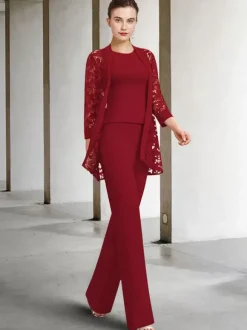 Robe de soirée pour mère de la mariée col bijou manches 3/4 ligne a dentelle longueur cheville robes d'invitées pour mariage personnalisation gratuite