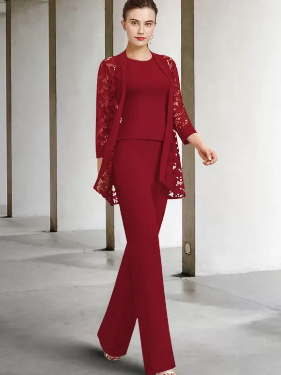 Robe de soirée pour mère de la mariée col bijou manches 3/4 ligne a dentelle longueur cheville robes d'invitées pour mariage personnalisation gratuite