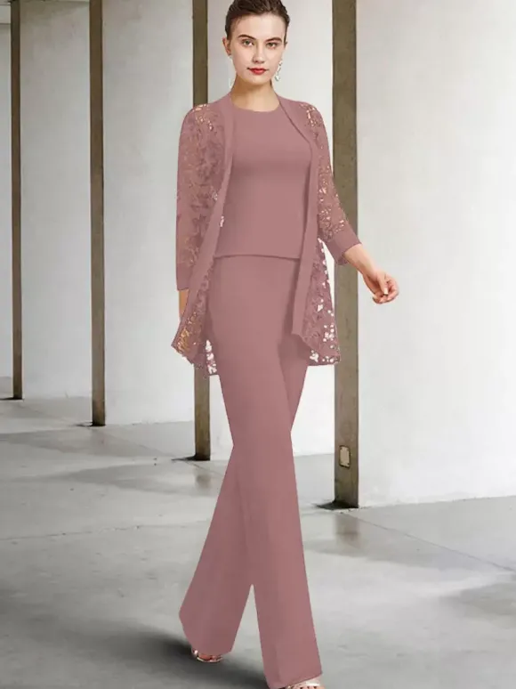 Robe de soirée pour mère de la mariée col bijou manches 3/4 ligne a dentelle longueur cheville robes d'invitées pour mariage personnalisation gratuite