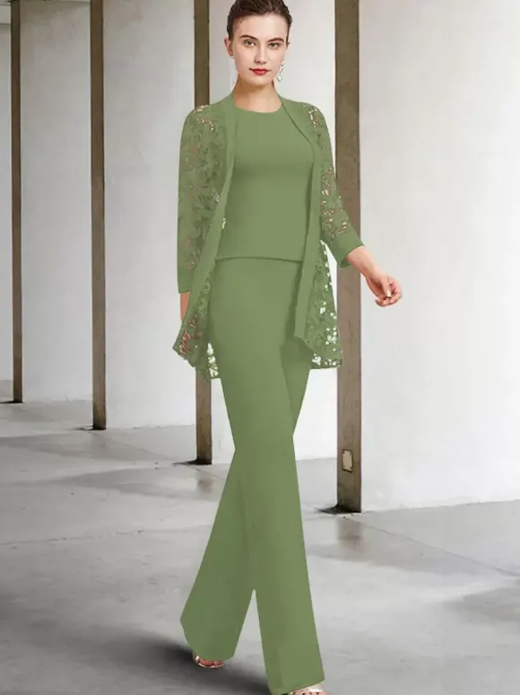 Robe de soirée pour mère de la mariée col bijou manches 3/4 ligne a dentelle longueur cheville robes d'invitées pour mariage personnalisation gratuite