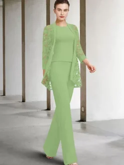 Robe de soirée pour mère de la mariée col bijou manches 3/4 ligne a dentelle longueur cheville robes d'invitées pour mariage personnalisation gratuite