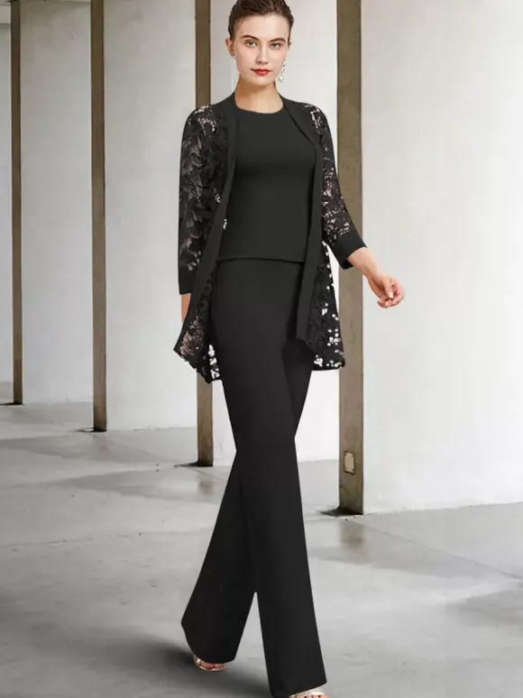 Robe de soirée pour mère de la mariée col bijou manches 3/4 ligne a dentelle longueur cheville robes d'invitées pour mariage personnalisation gratuite